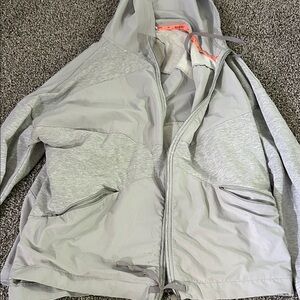 Athletic Gray Hoodie with Coral Trim